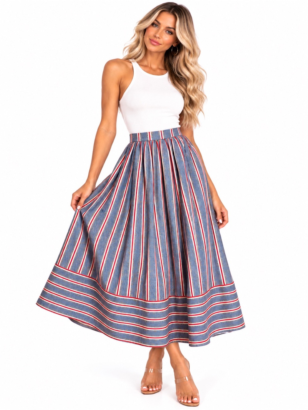 Made in Italy Striped Full Midi Skirt – Tagged L, Runs Small
